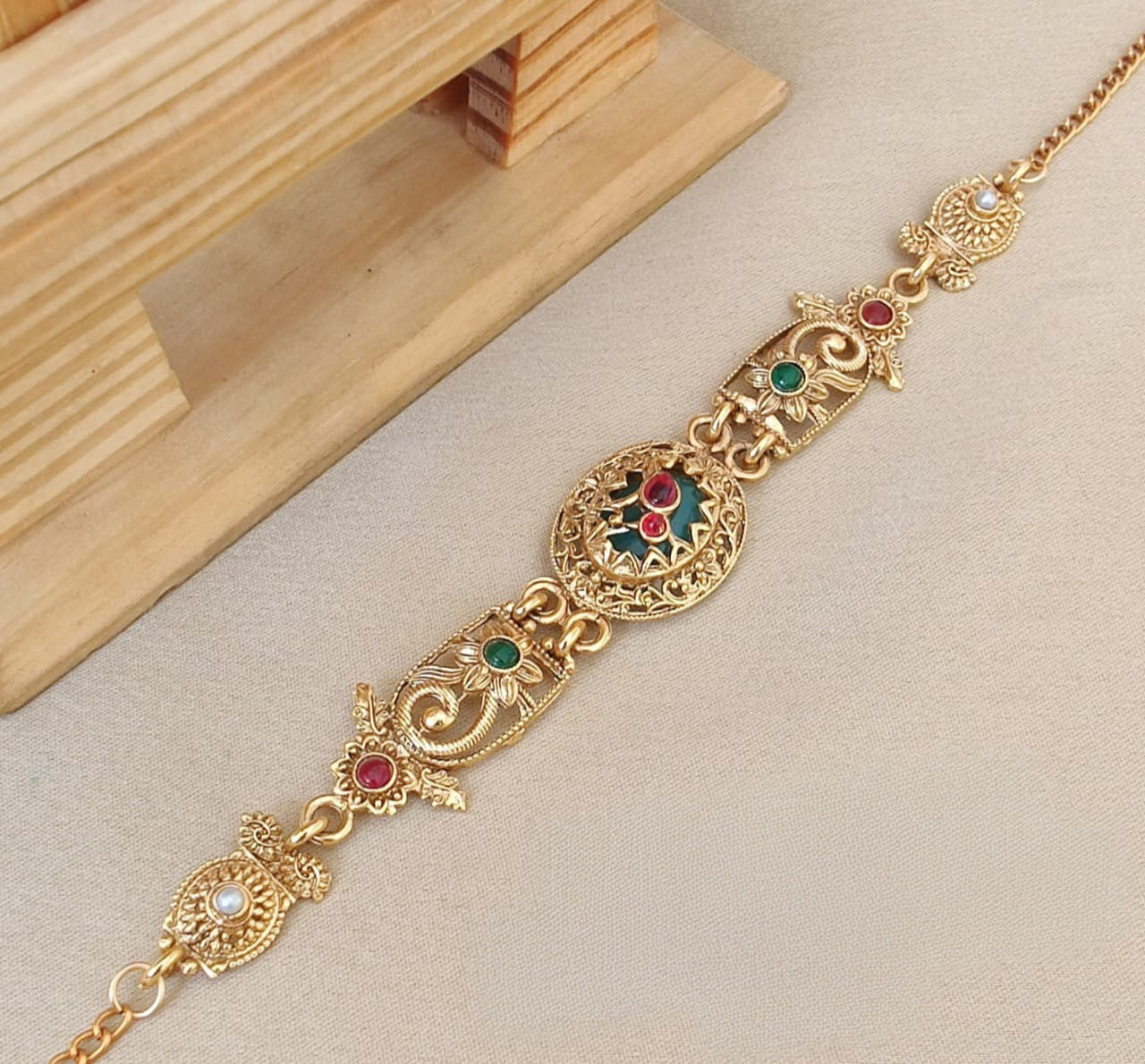 Gold Kundan Filigree Bracelet
