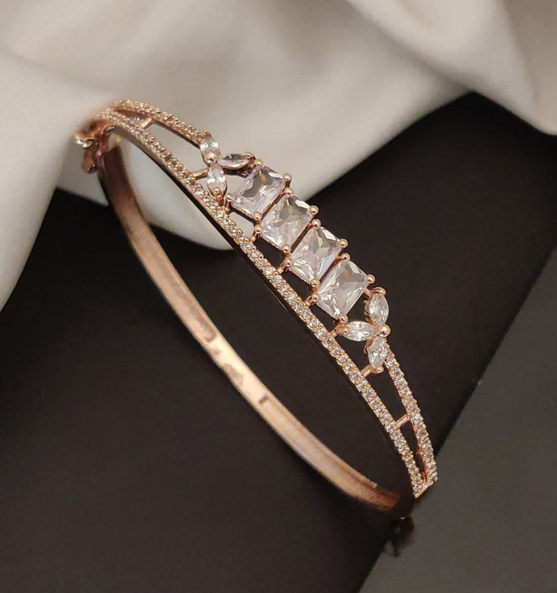 Rose Gold Princess Cut Crystal Openable Bracelet