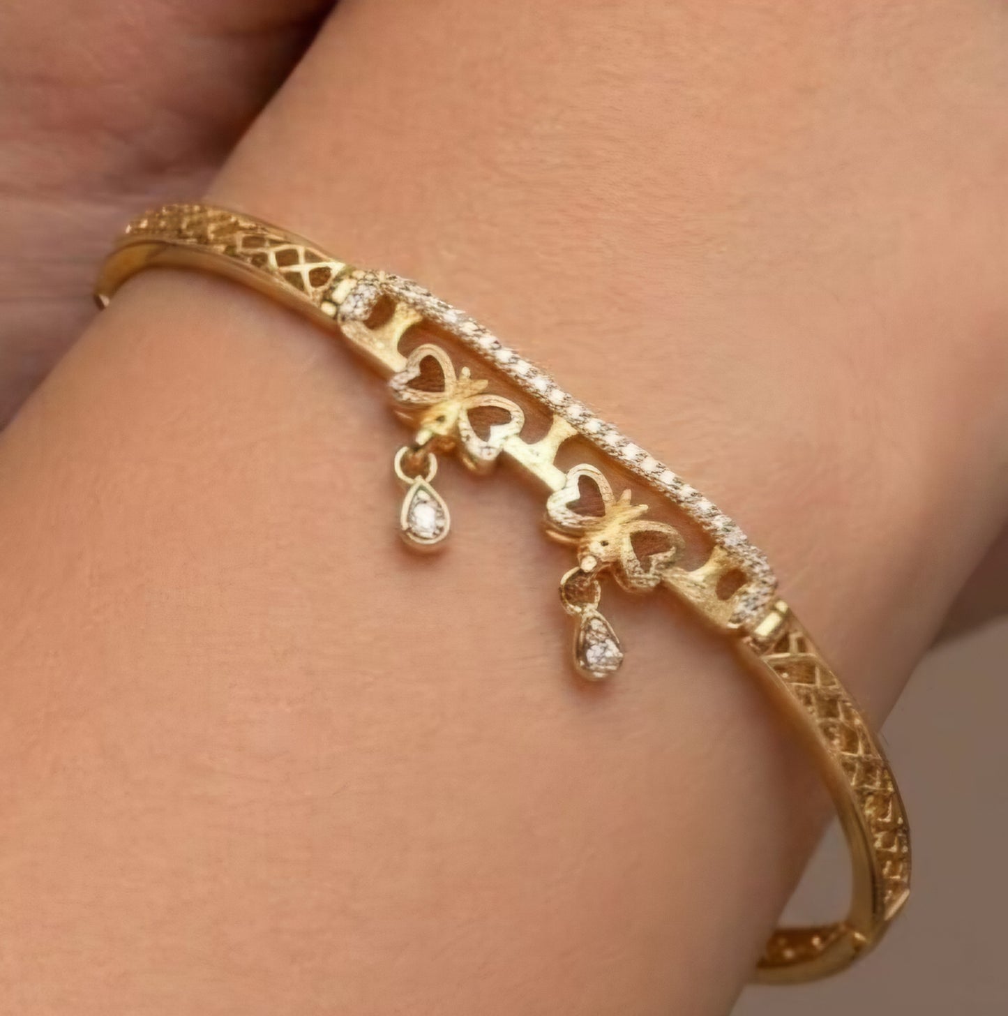 Gold Bow Drop Crystal Chain Bracelet