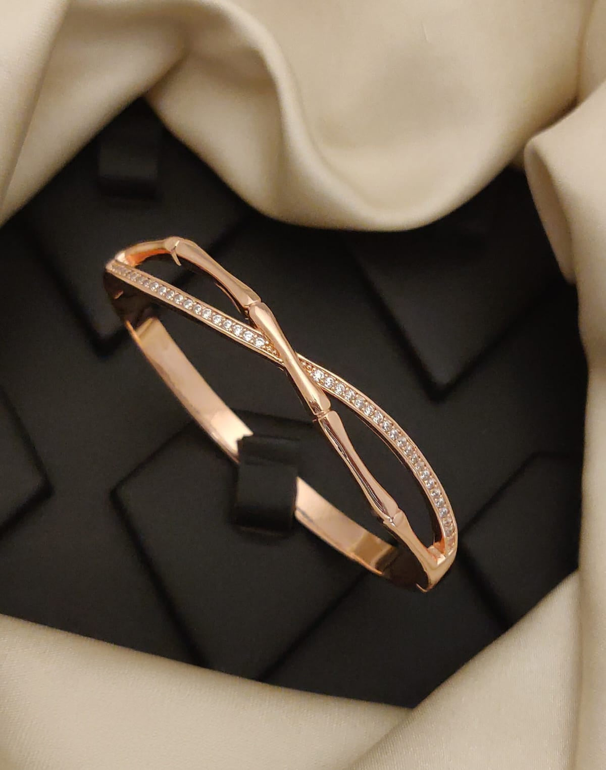 Rose Gold Wave Crystal Cuff Bracelet