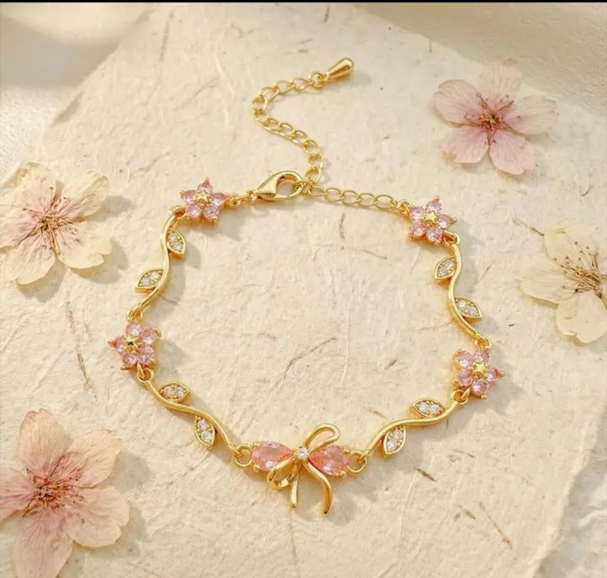 Pink Floral Bow Vine Bracelet