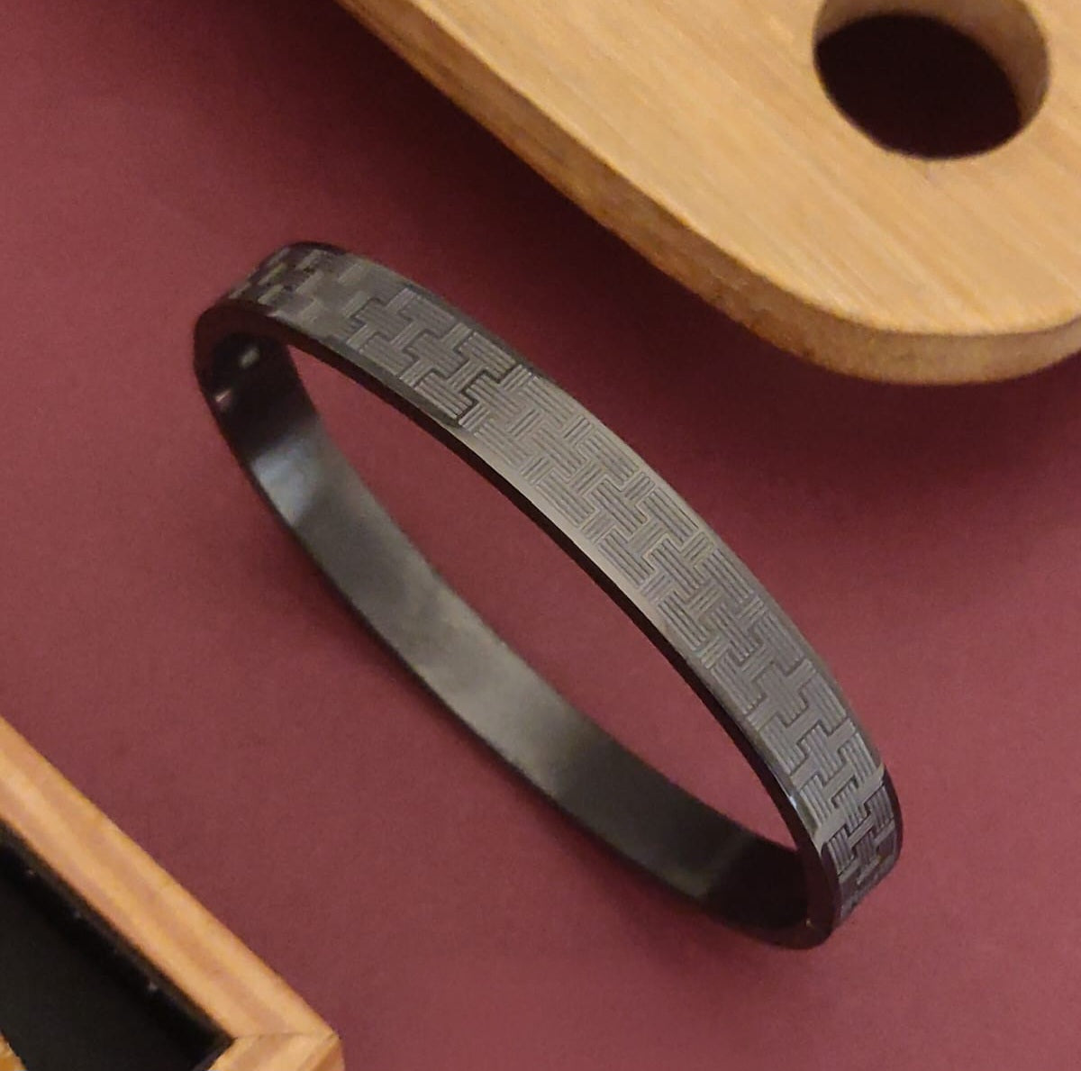 Black Greek Key Openable Bangle