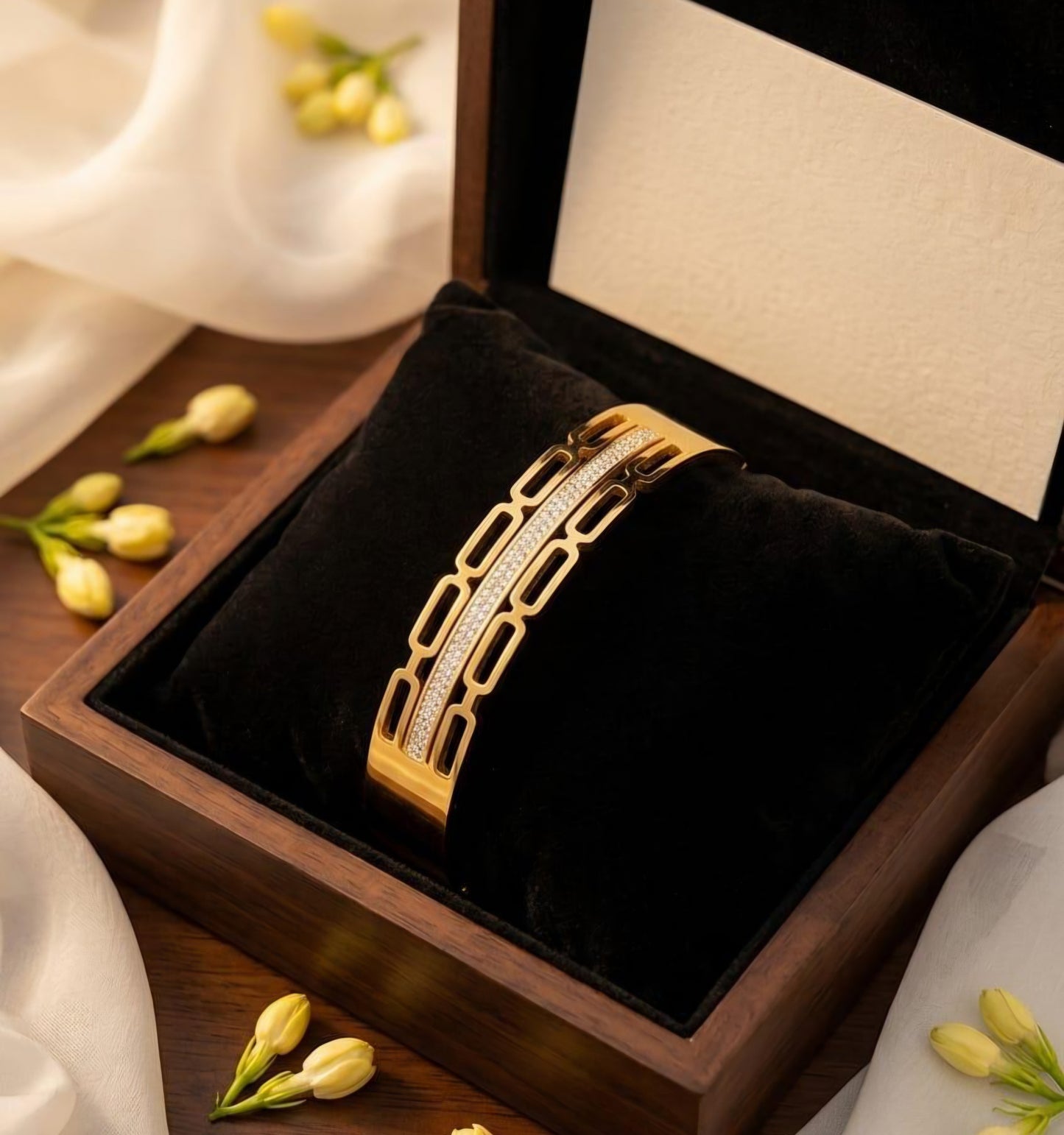 Gold Geometric Crystal Openable Bangle