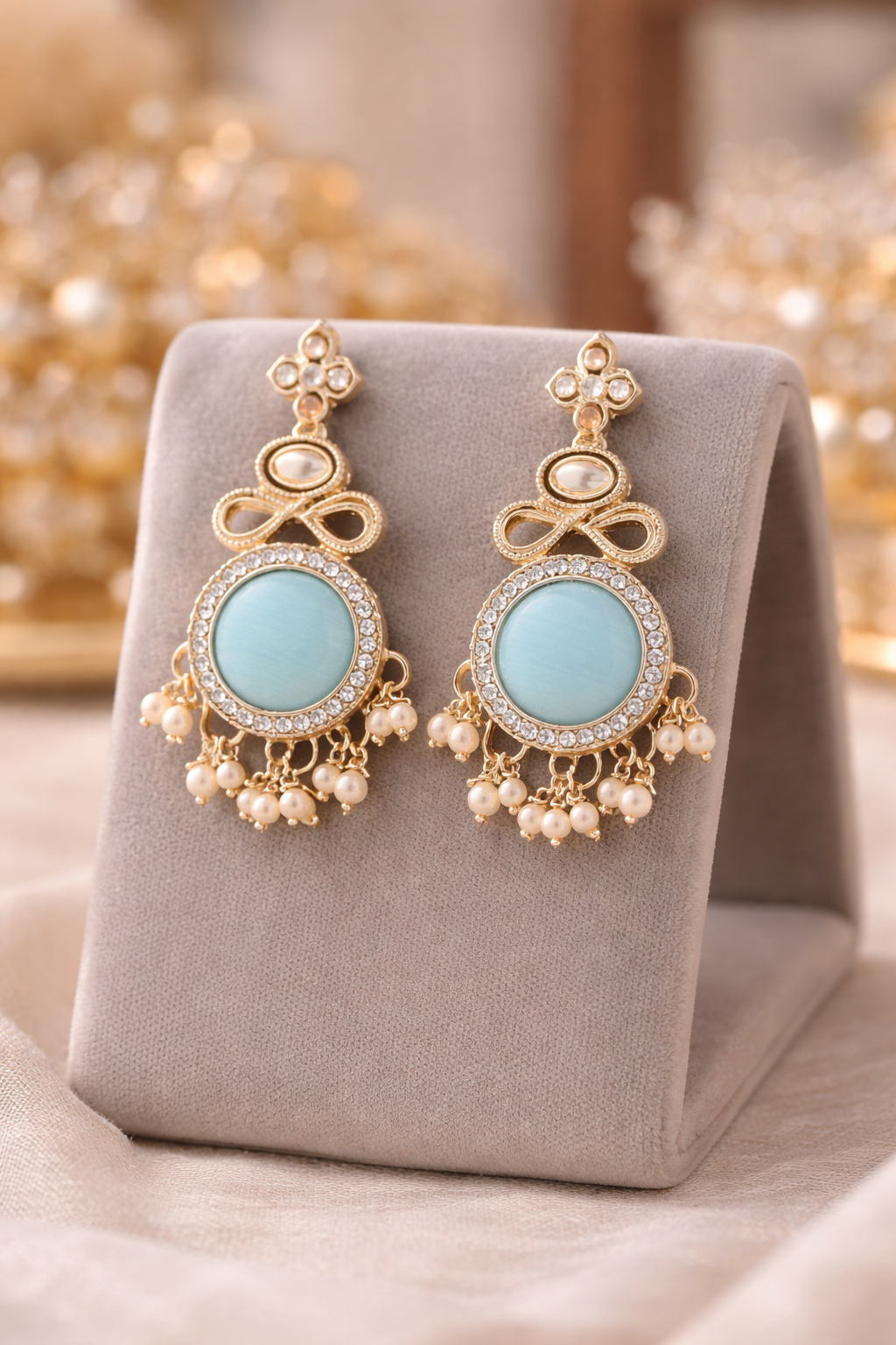 Aqua Kundan Drop Earrings