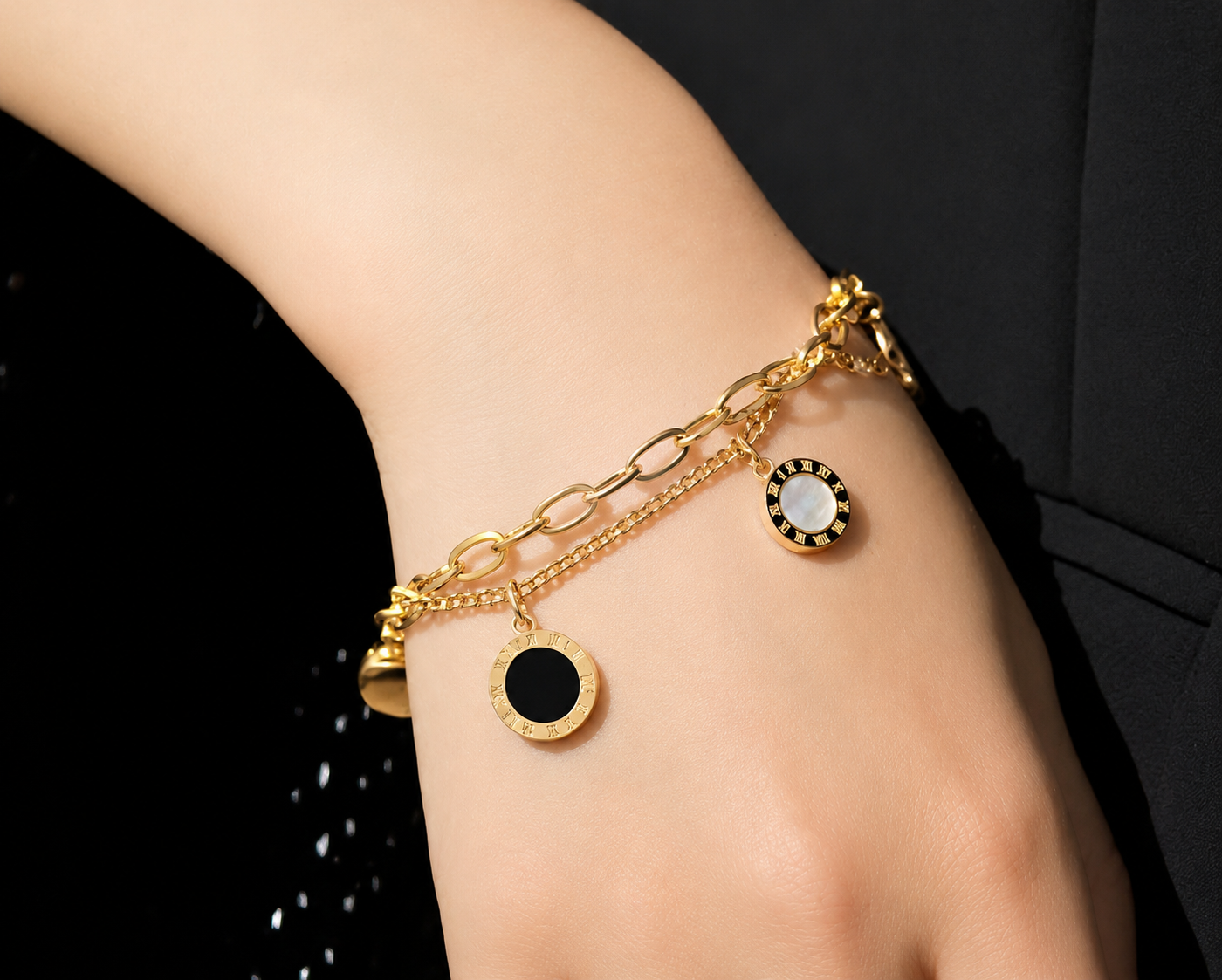 Multi-Layered Charm Bracelet in Gold Tone