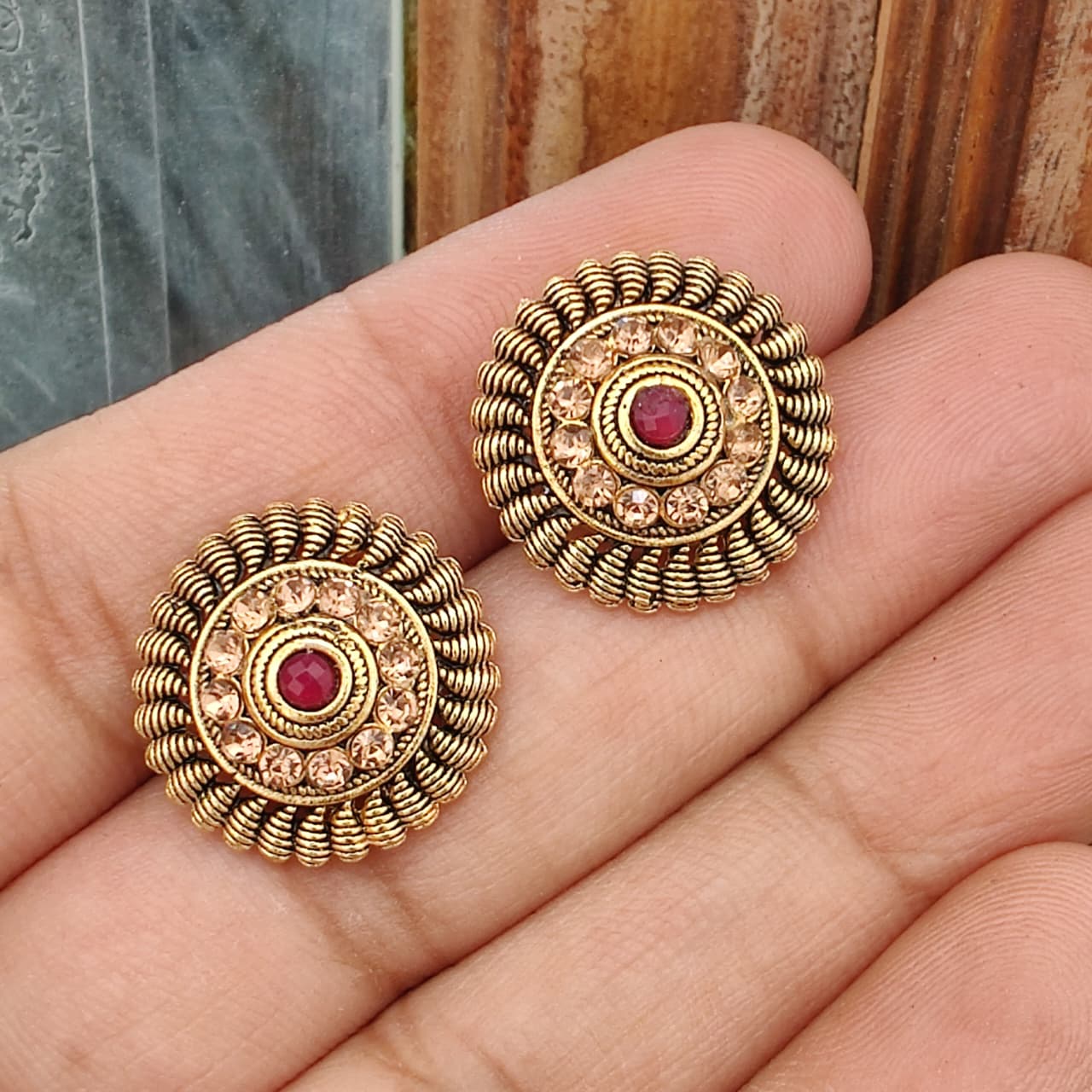 Antique Gold Ruby Crystal Studs