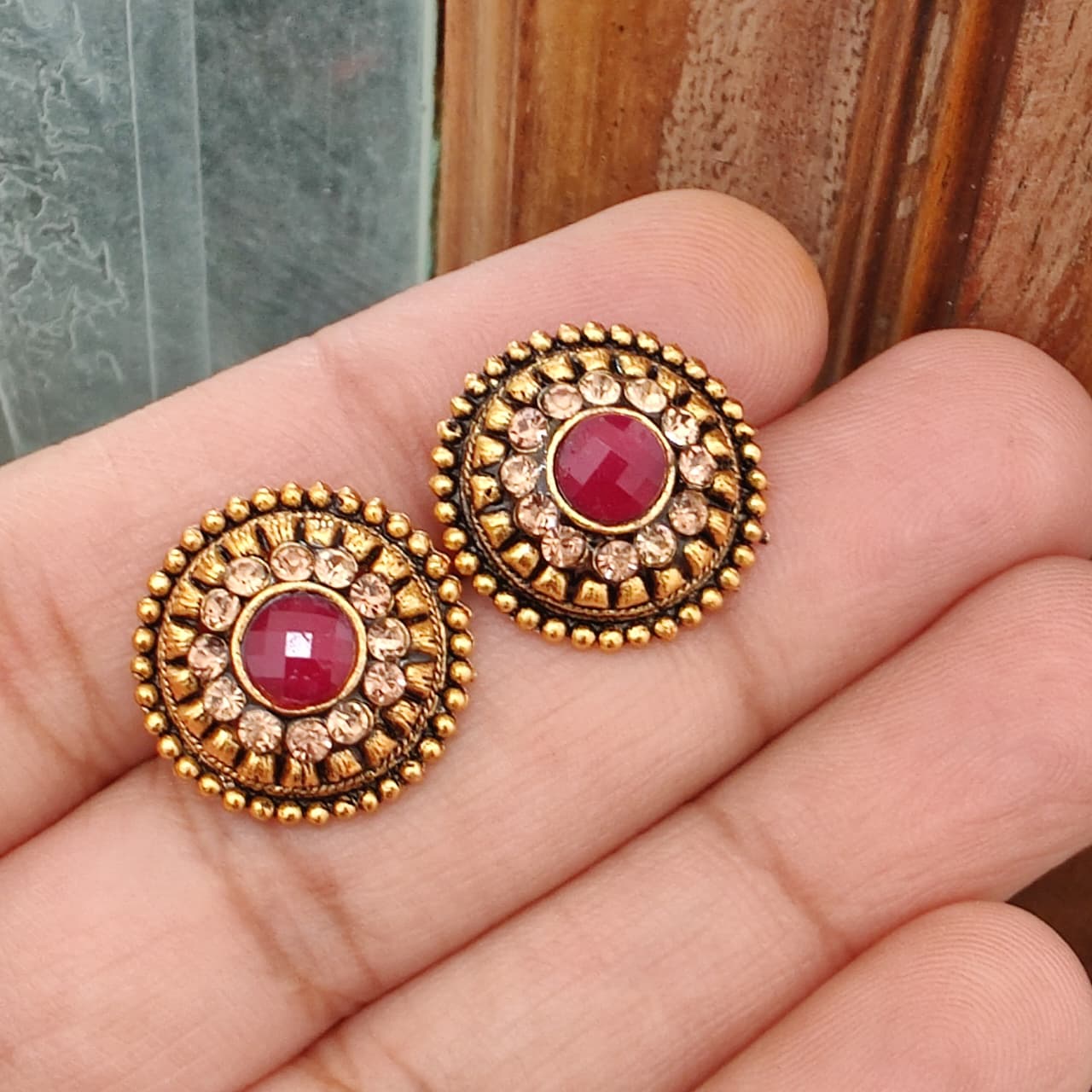 Ruby Round Kundan Studs
