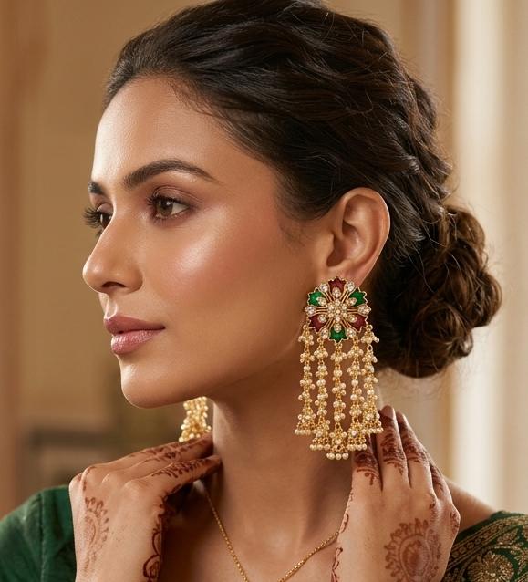 Floral Pearl Tassel Earrings