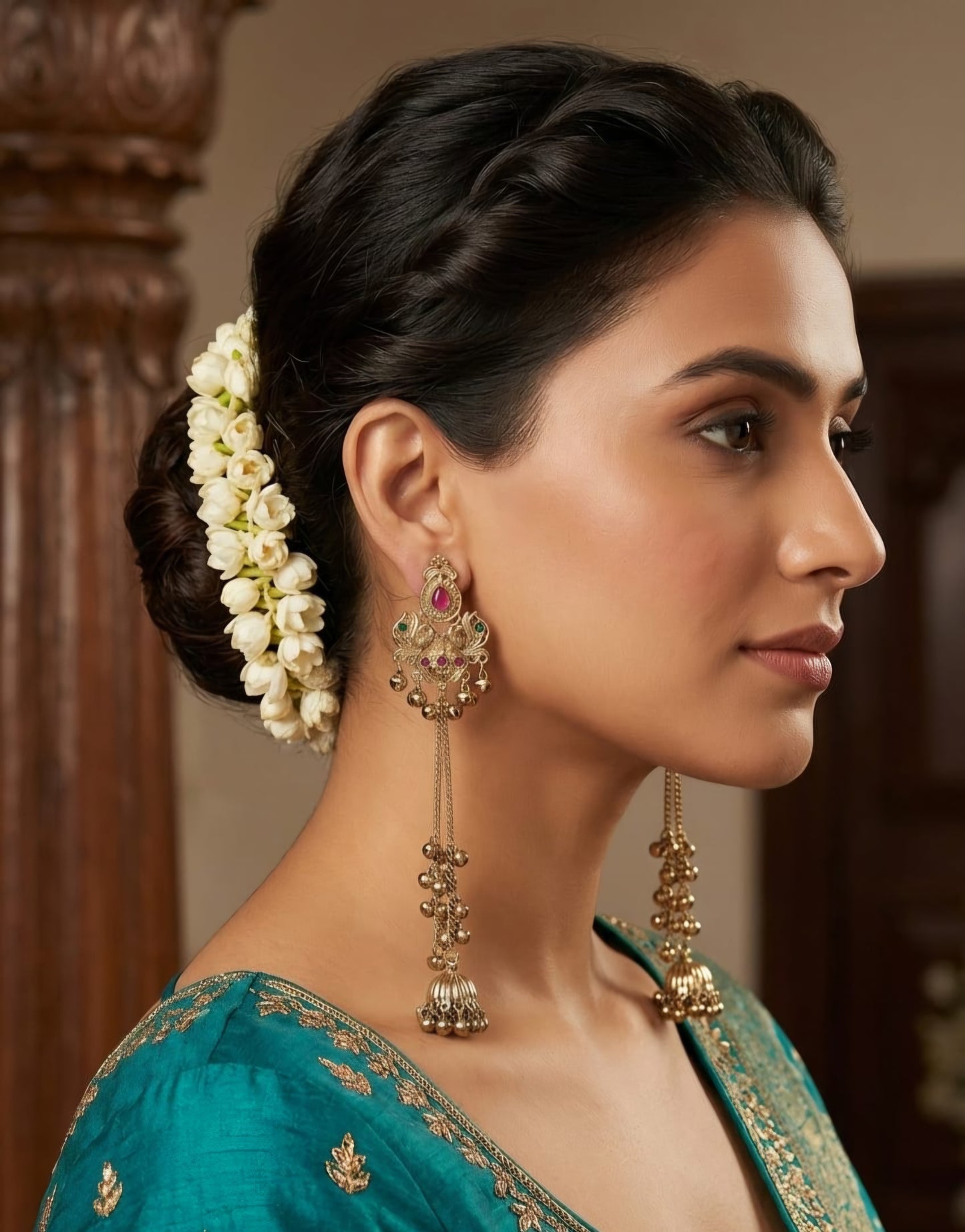 Ruby Emerald Jhumki Tassel Earrings