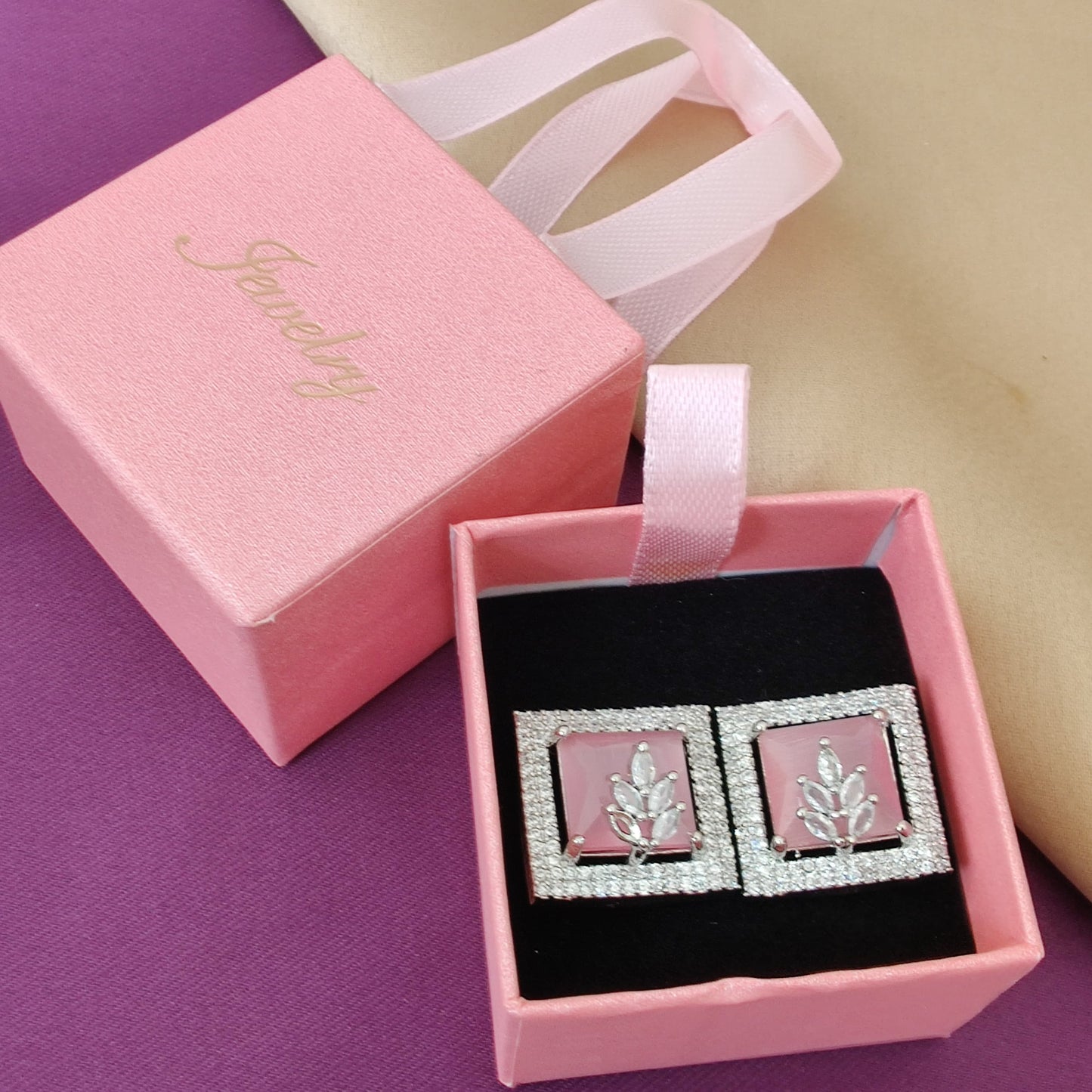 Pink Leaf Crystal Studs