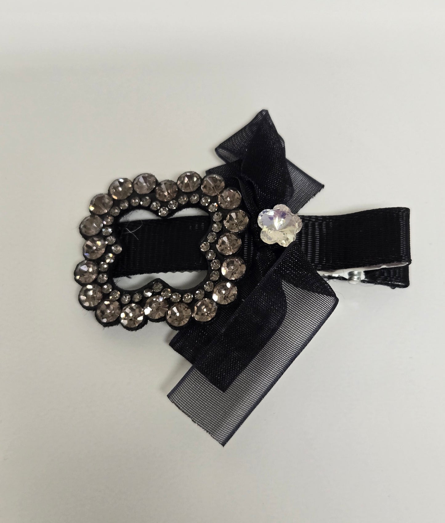 Black Floral Crystal Bow Hair Clip