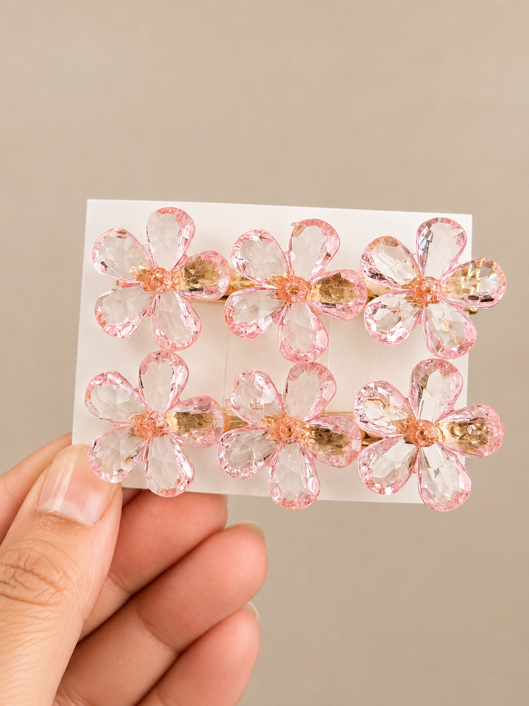 Pink Crystal Flower Hair Clip