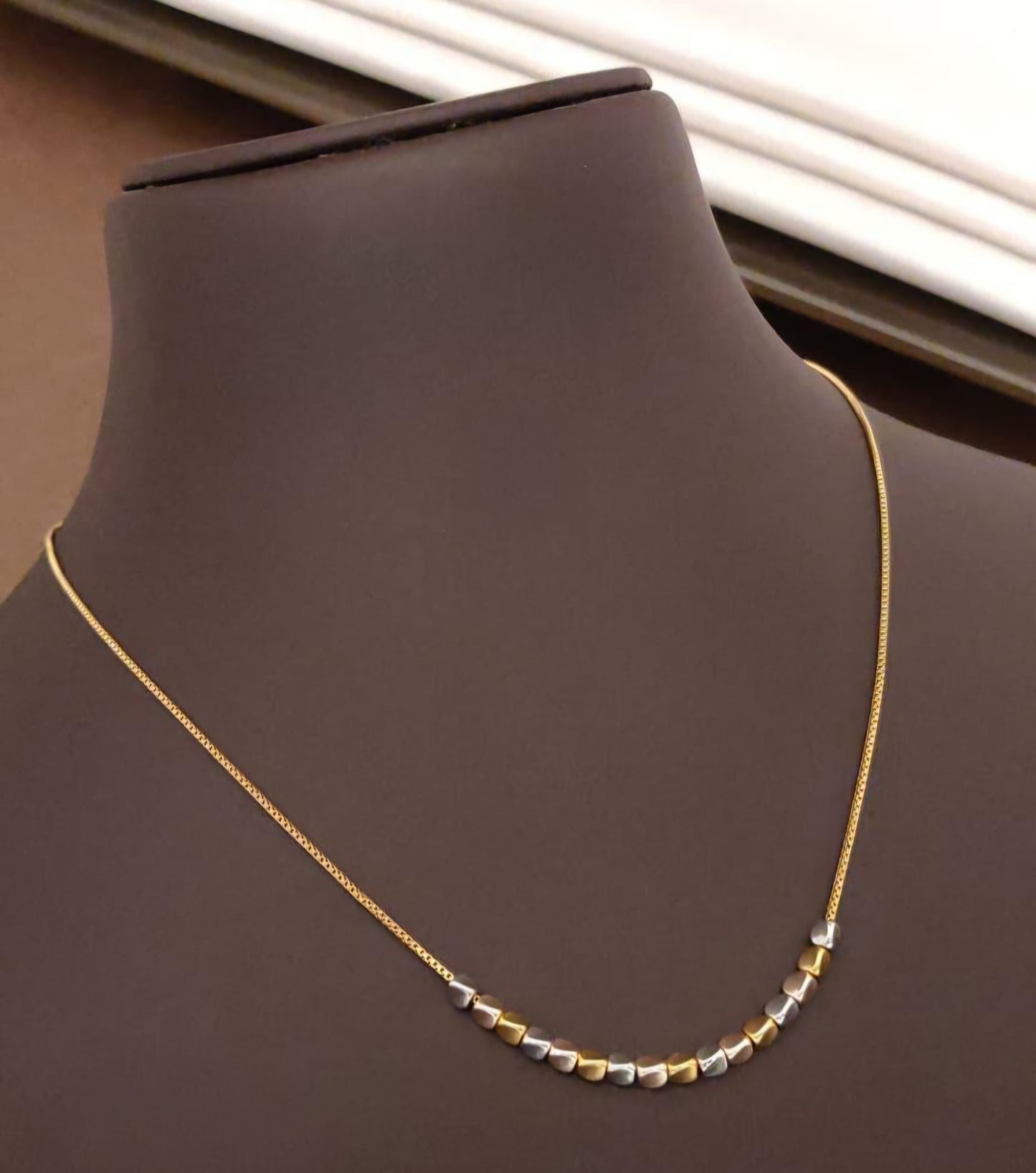 Tri Colored Cube Gold Chain Necklace