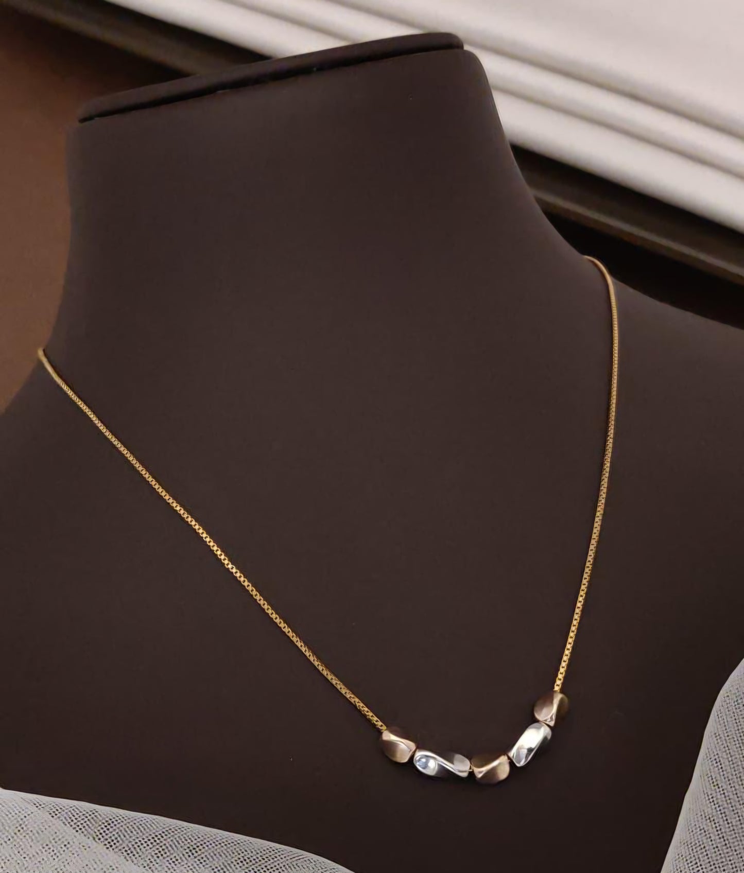Silver Rose Gold Cube Chain Necklace