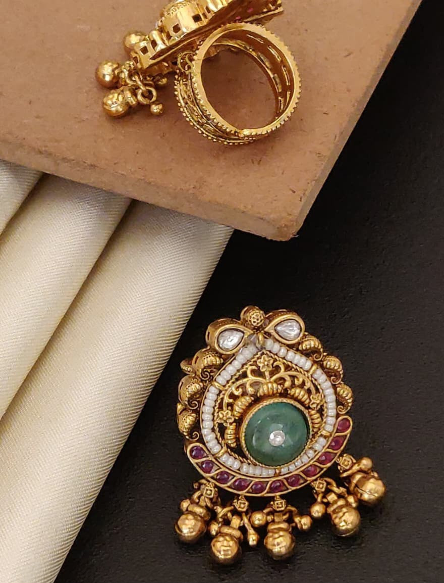 Green Pearl Royale Kundan Adjustable Ring