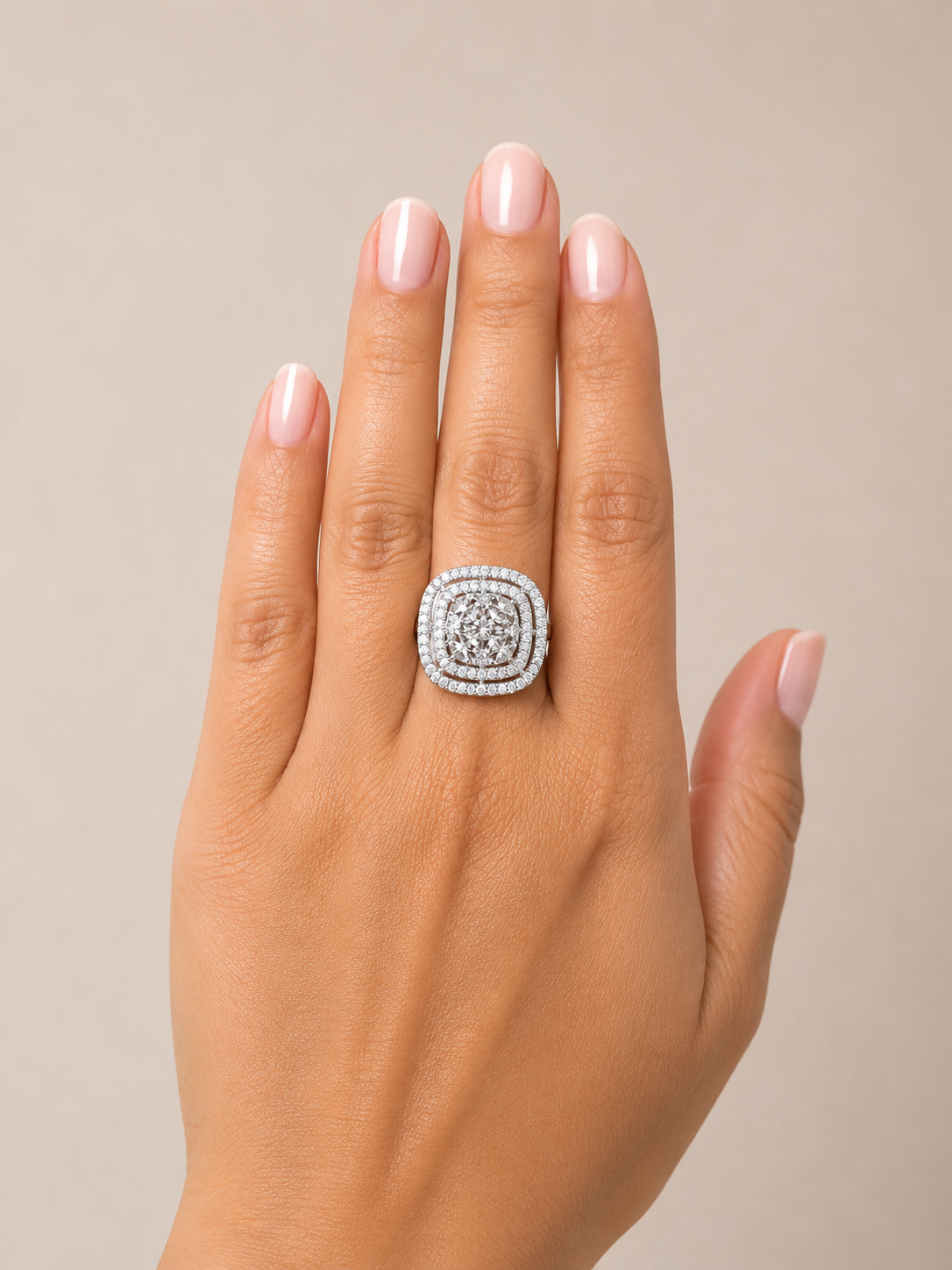 Silver Square Crystal Statement Adjustable Ring