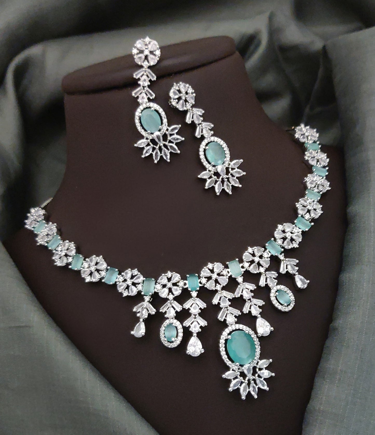 Mint Floral Crystal Statement Set