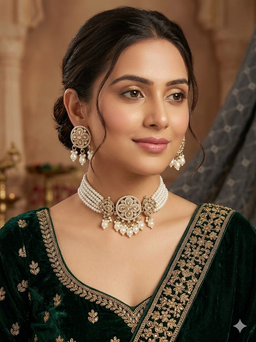 Ivory Pearl Kundan Choker Set