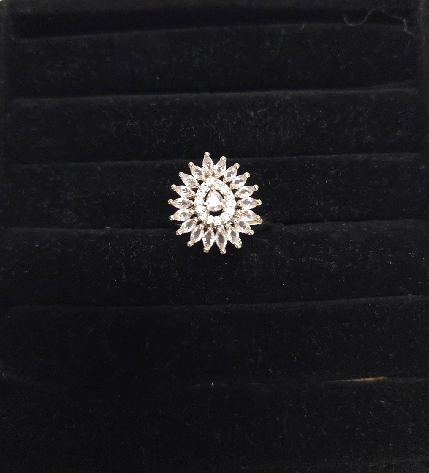 Silver Sunburst Crystal Statement Adjustable Ring