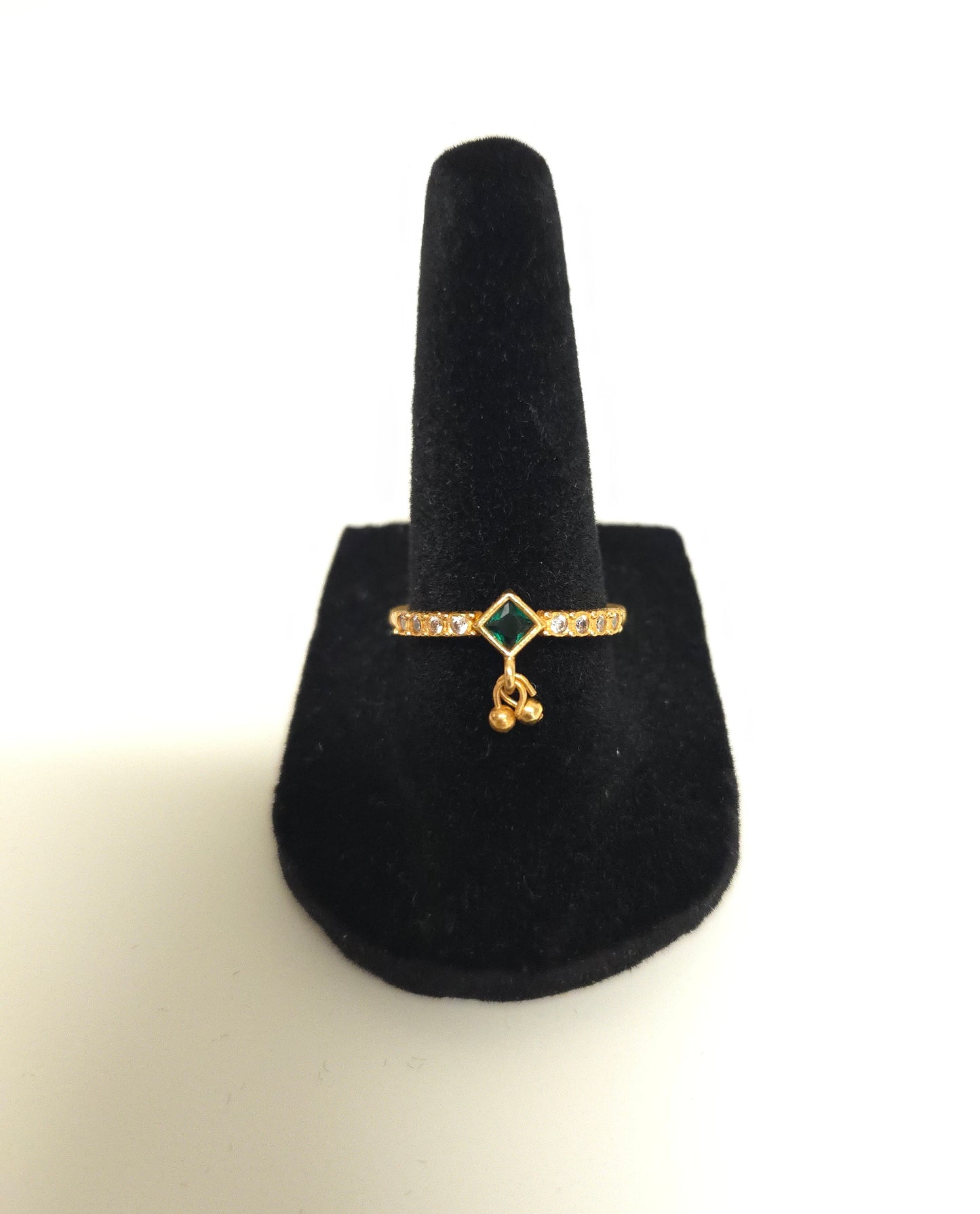 Emerald Crystal Ghungroo Adjustable Ring