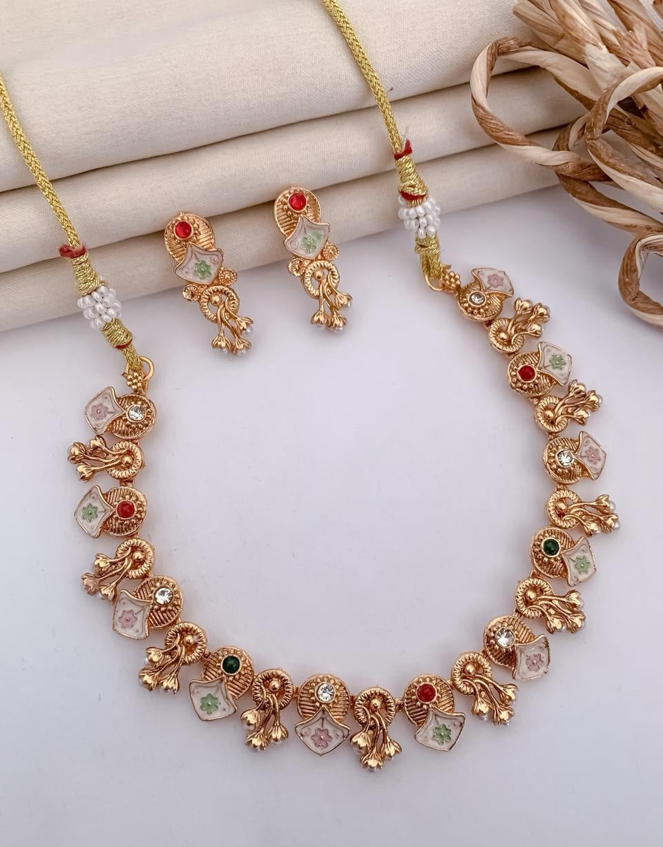 Gold Pastel Kundan Necklace Set