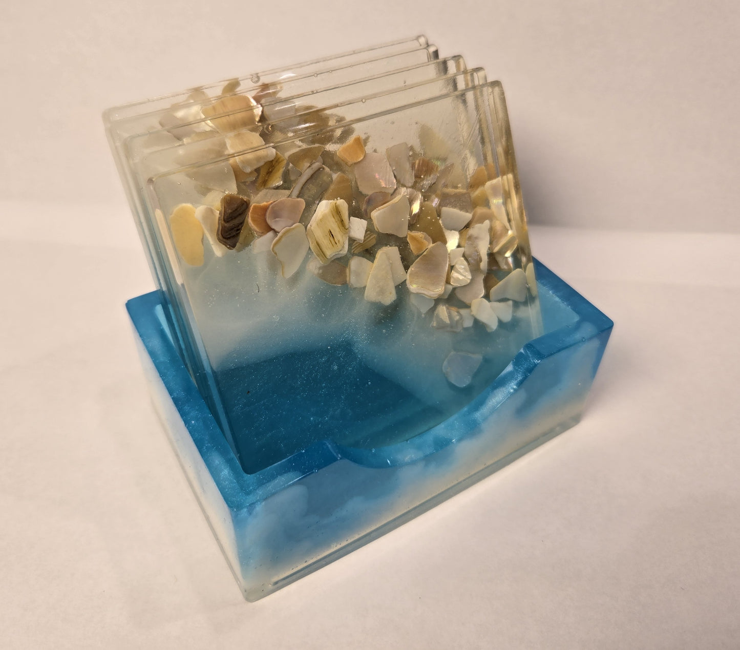 Ocean-inspired Resin Coaster Set with Holder