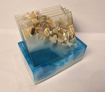 Ocean-inspired Resin Coaster Set with Holder