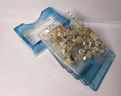 Ocean-inspired Resin Coaster Set with Holder