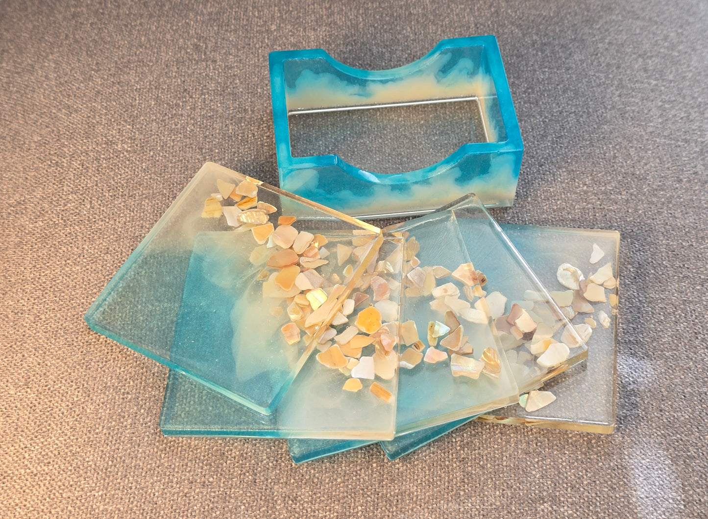 Ocean-inspired Resin Coaster Set with Holder