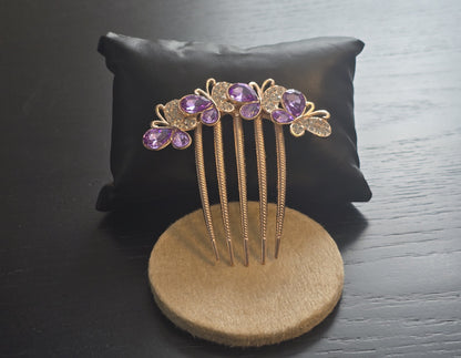 Purple Crystal Butterfly Hair Comb