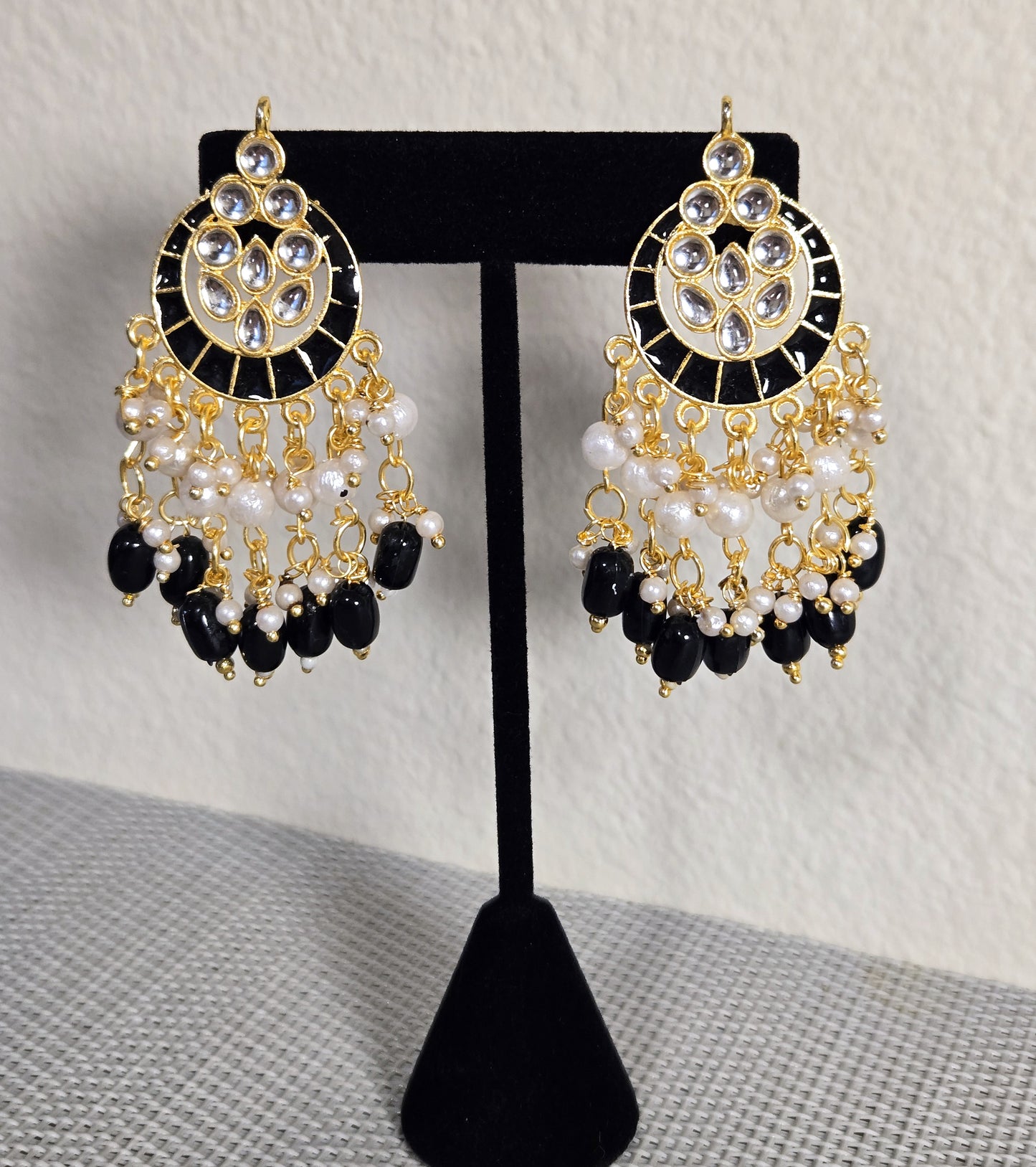 Classic Black Pearl Chand Bali Earrings