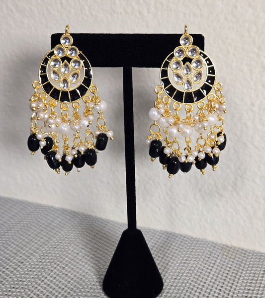 Classic Black Pearl Chand Bali Earrings