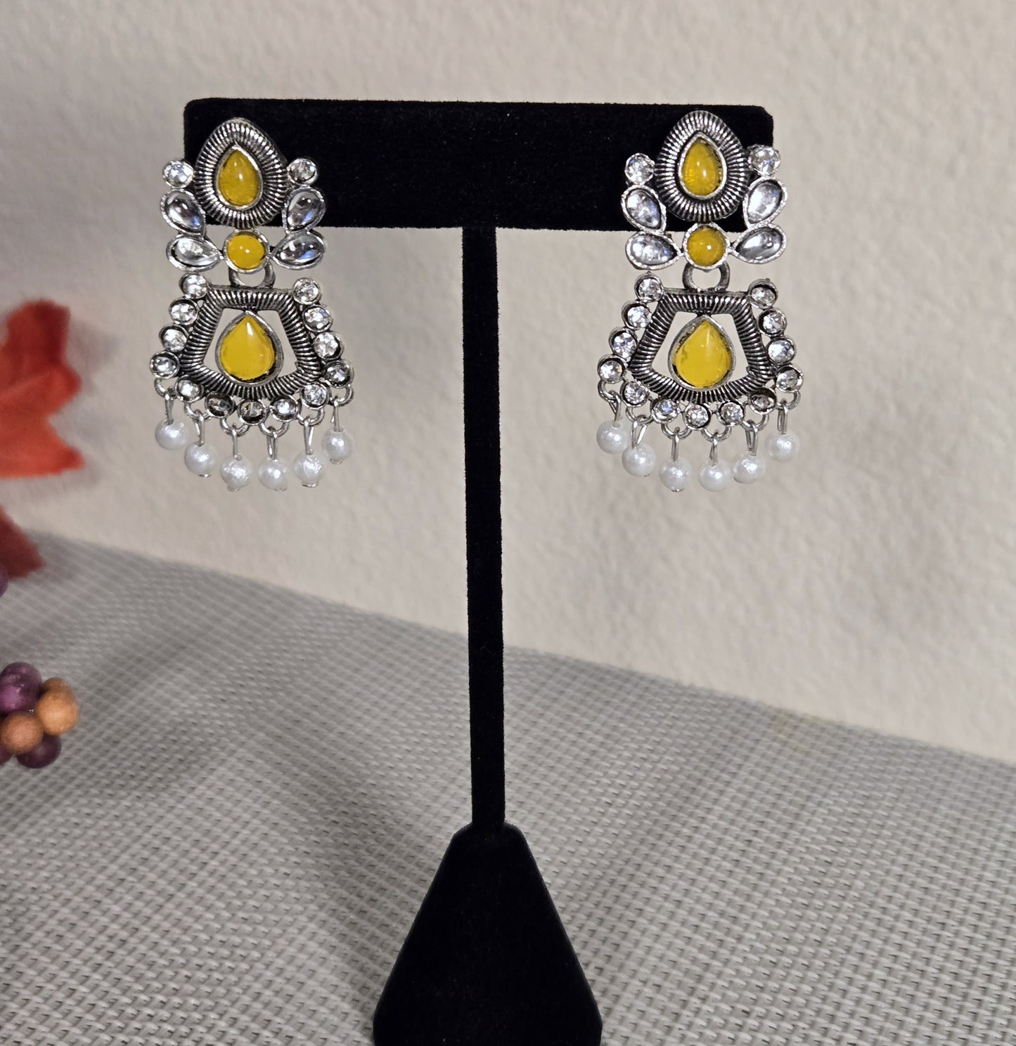 Yellow Oxidized Pearl Earrings