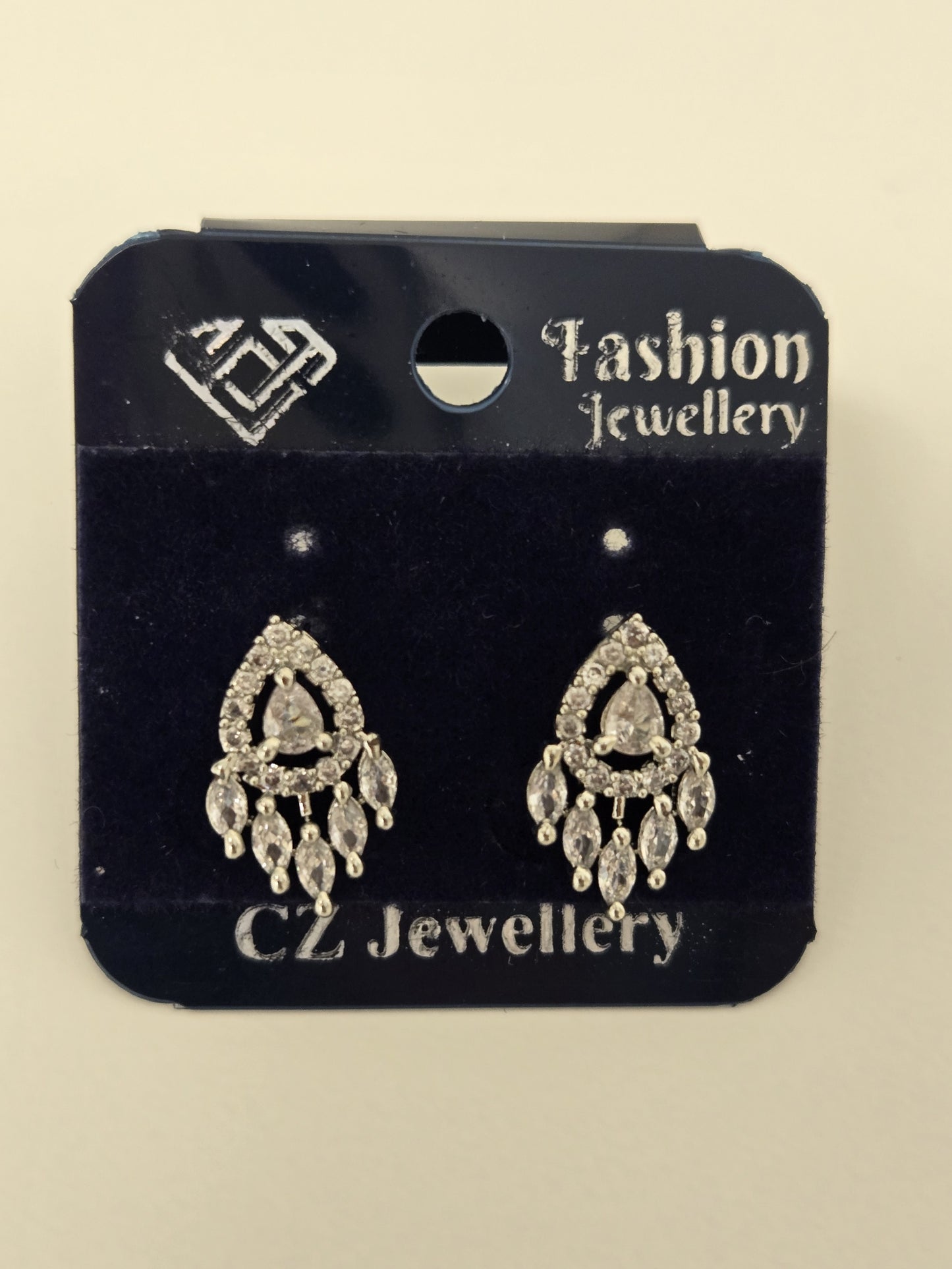 Crystal Teardrop Studs in Silver Tone