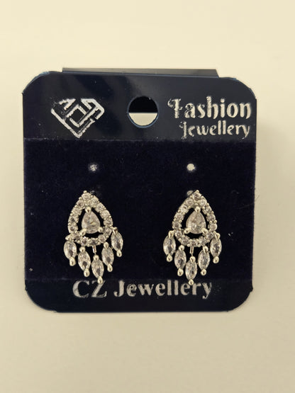 Crystal Teardrop Studs in Silver Tone