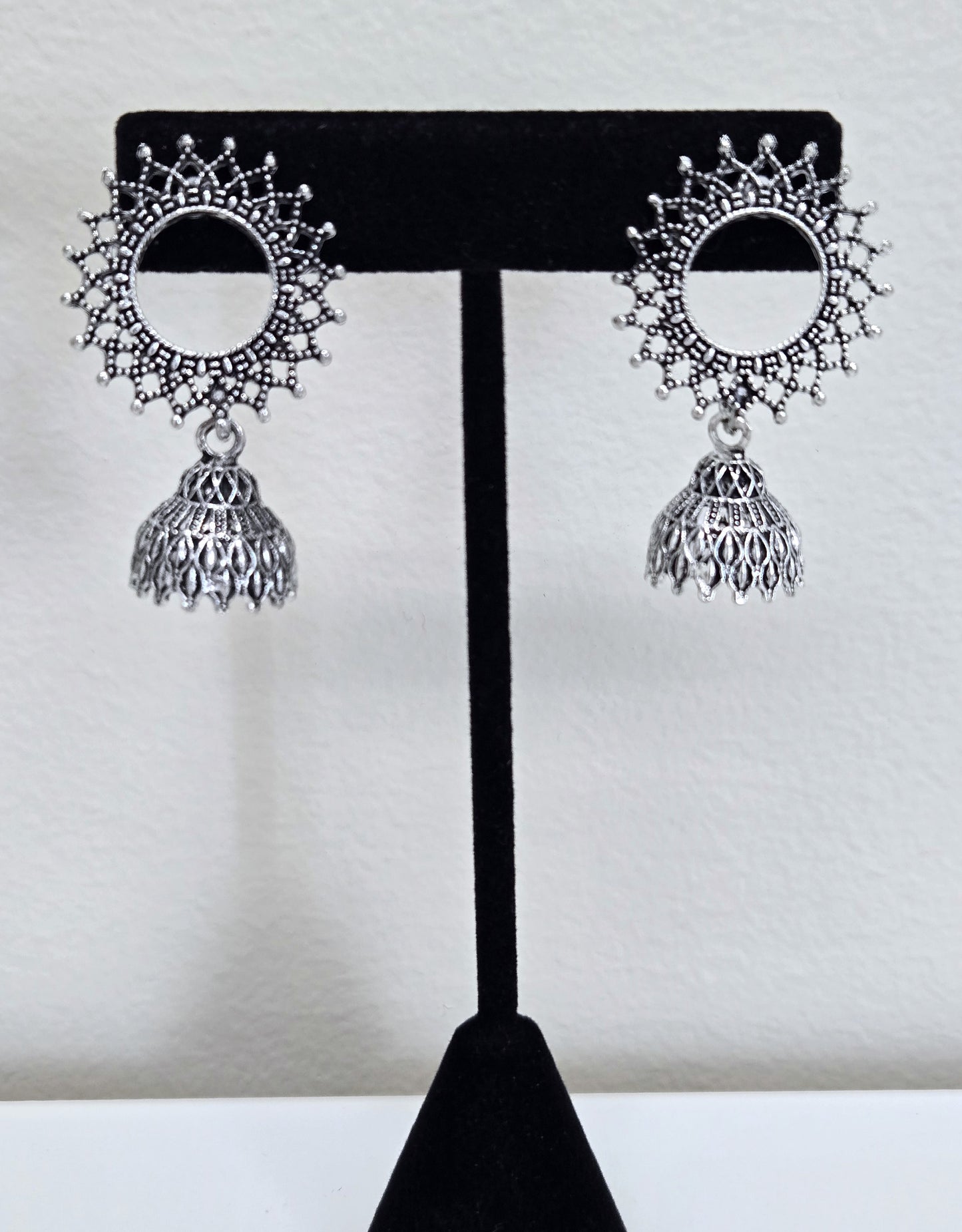 Sunburst Oxidized Jhumki Earrings