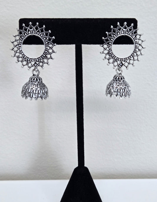 Sunburst Oxidized Jhumki Earrings
