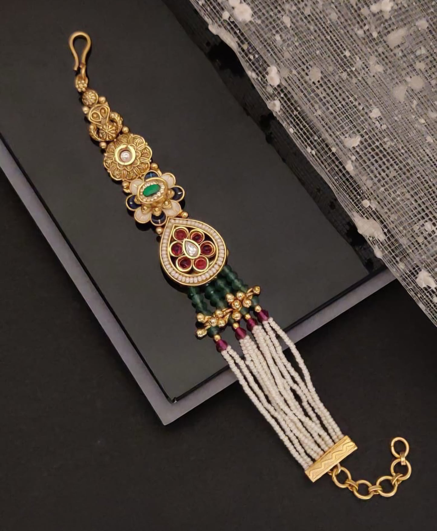 Gold and Pearl Kundan Bracelet