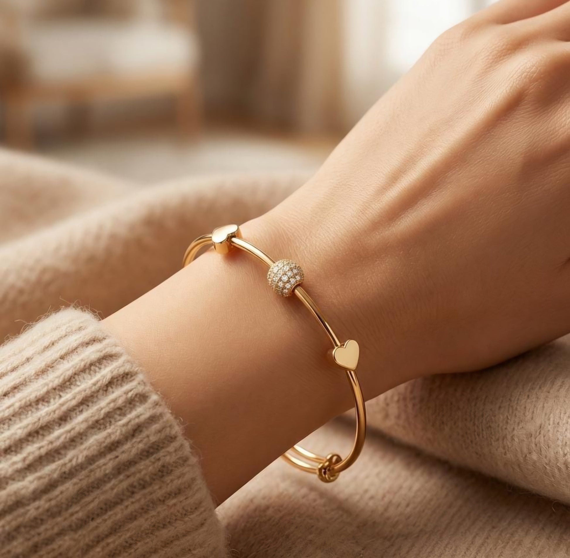 Gold Heart Charm Adjustable Bracelet