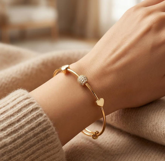 Gold Heart Charm Adjustable Bracelet