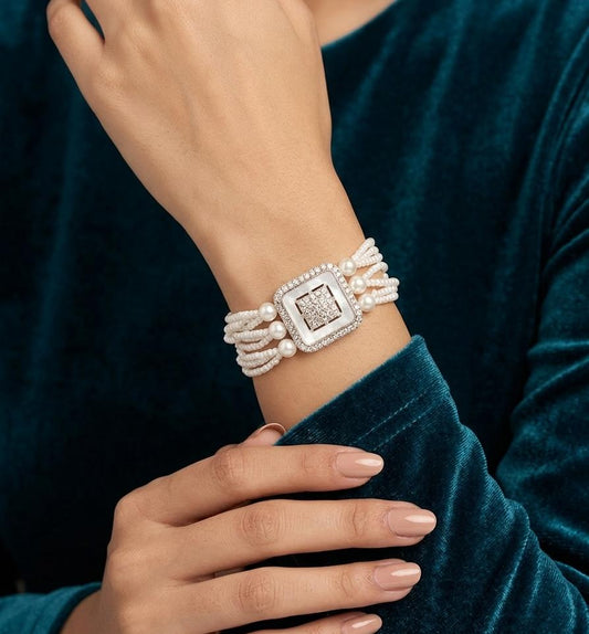 White Pearl Square Center Bracelet
