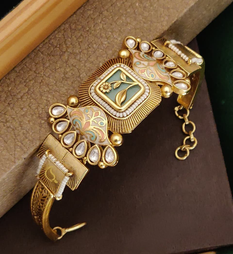 Pastel Enamel Peacock Kundan Bracelet