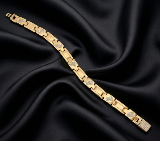 Gold Geometric Crystal Link Men's Bracelet