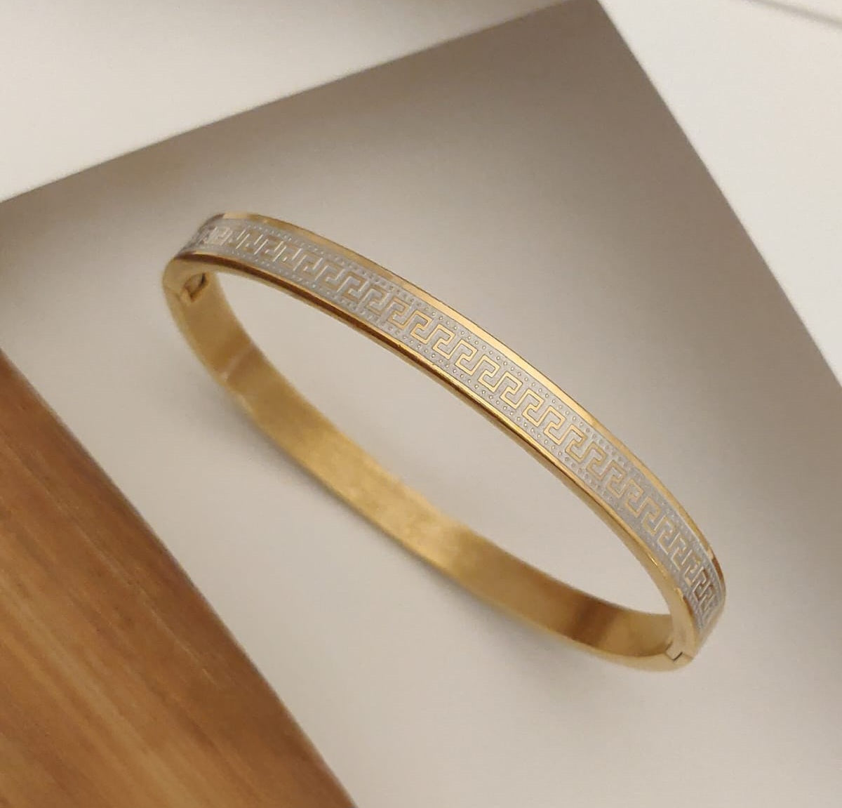 Gold Greek Key Style Openable Bangle