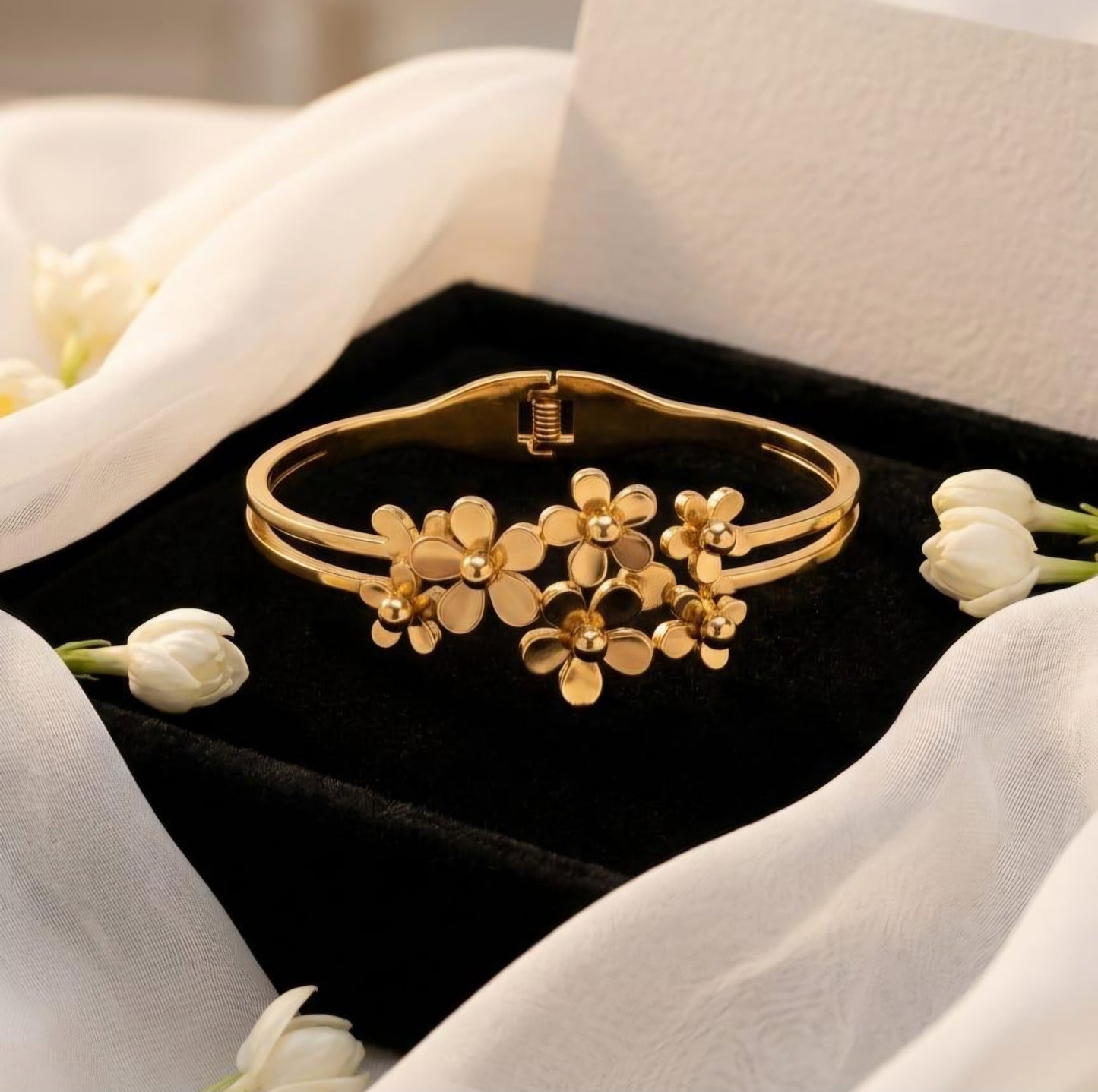Gold Floral Cluster Openable Bangle