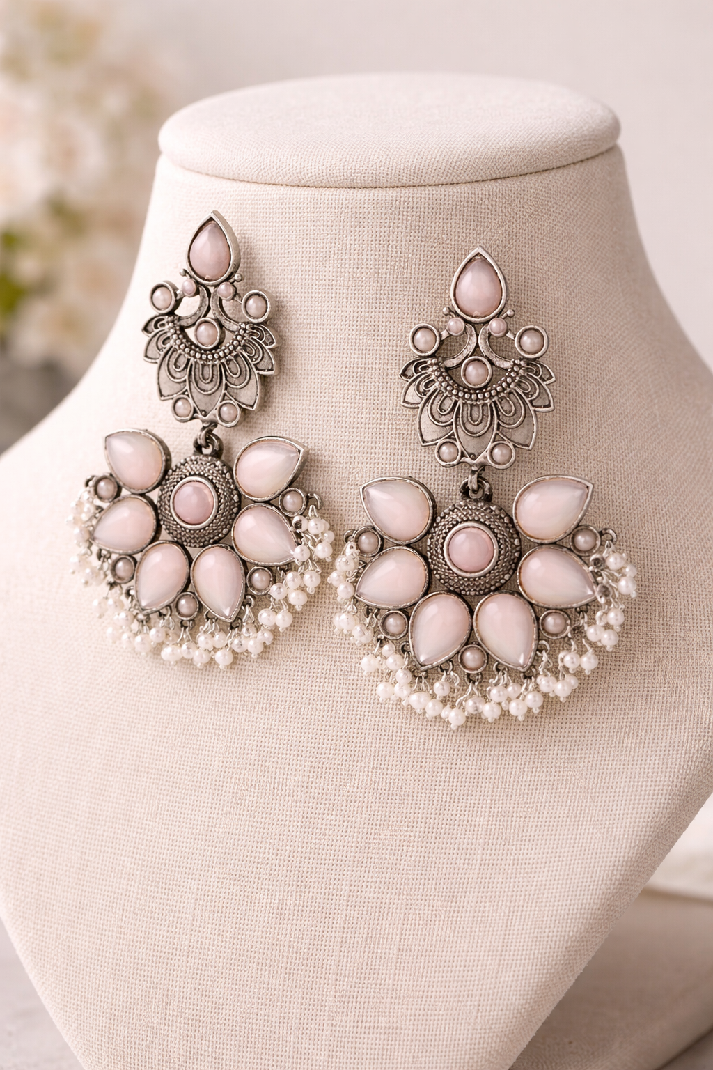 Oxidized Floral Drop Earrings
