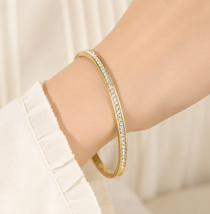 Gold Tone Crystal Studded Stainless Steel Openable Bracelet