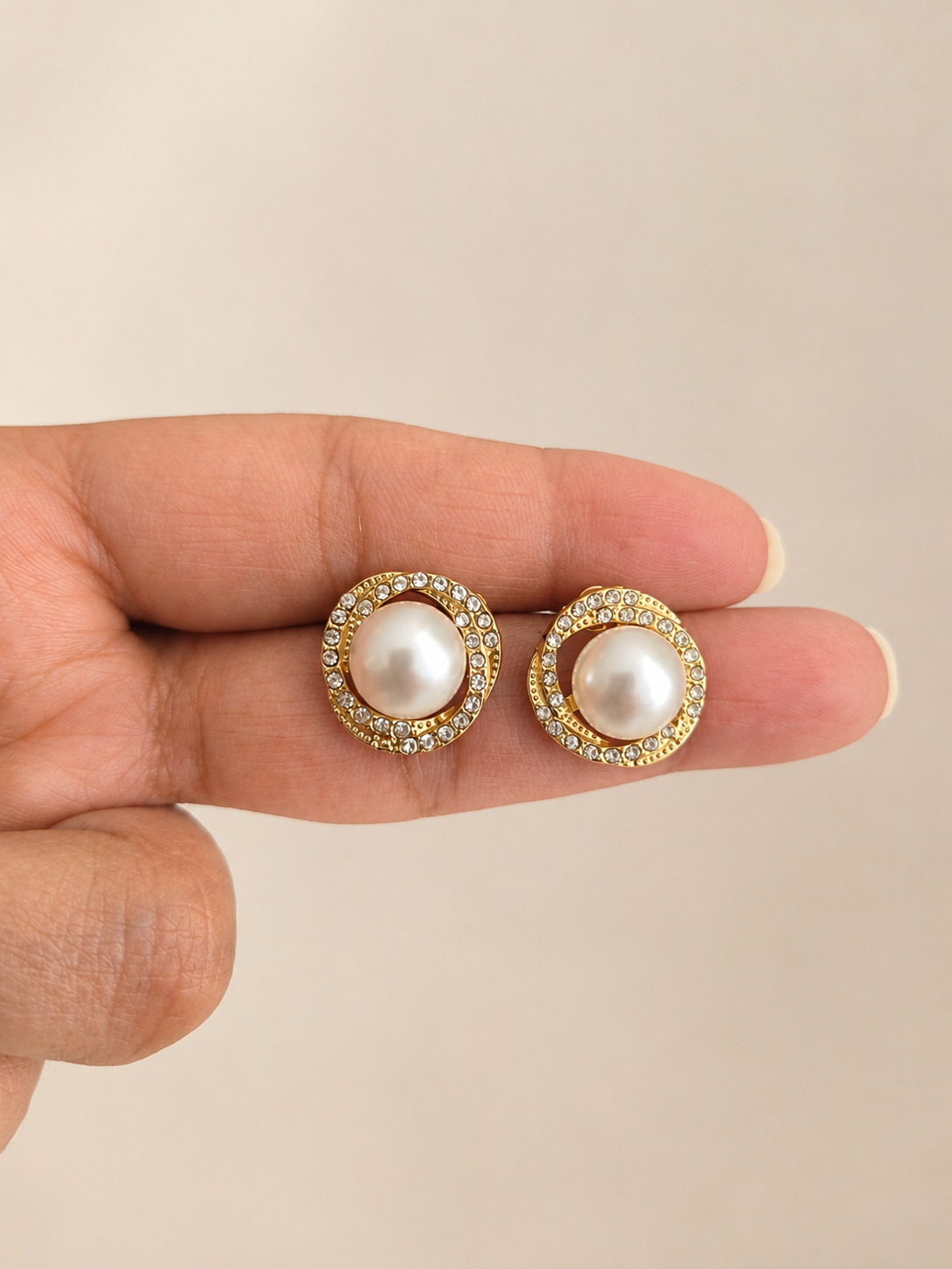 Classic Pearl Everyday Studs in Gold Tone