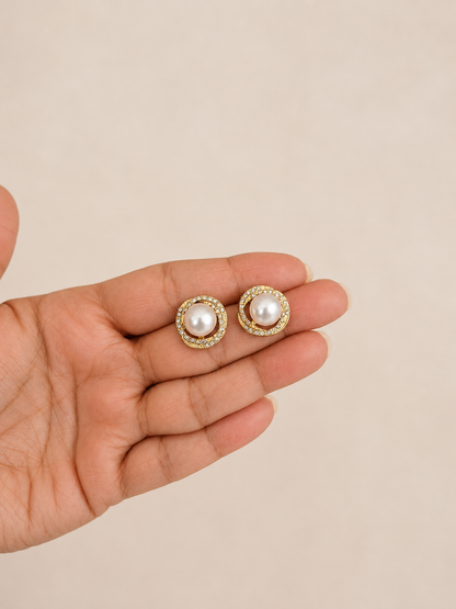 Classic Pearl Everyday Studs in Gold Tone