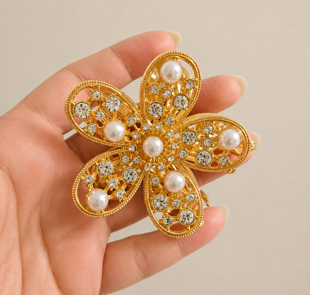 Floral Pearl Crystal Hair Claw